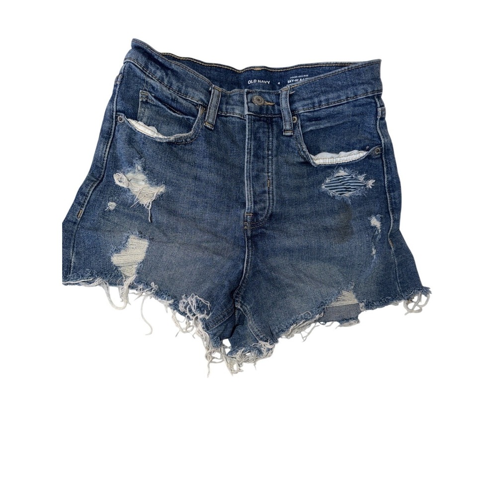 Old Navy Sky-Hi-A-Line Distressed Denim Shorts Size 4 Higher High-Rise Raw Hem